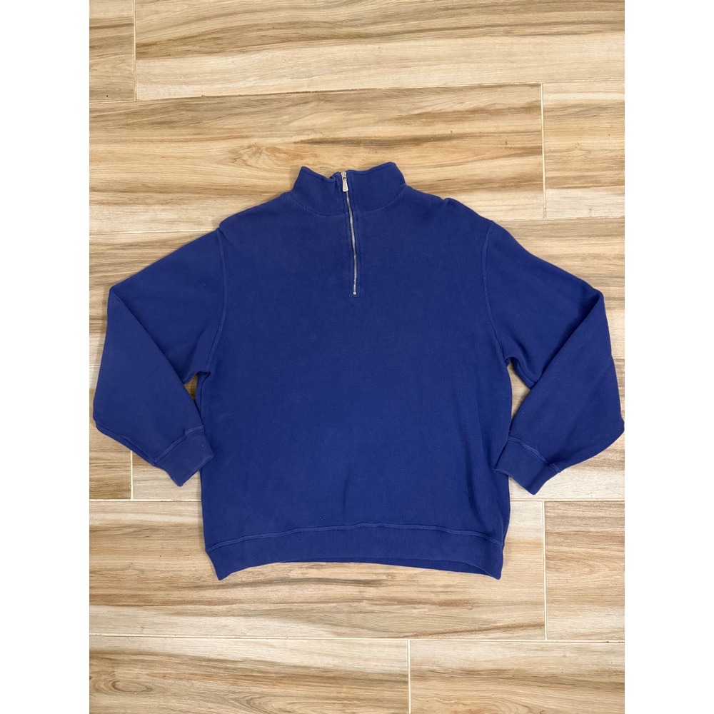 Loro Piana Mens Blue 100% Cotton Quarter Zip Pullover Sweater Made in Italy